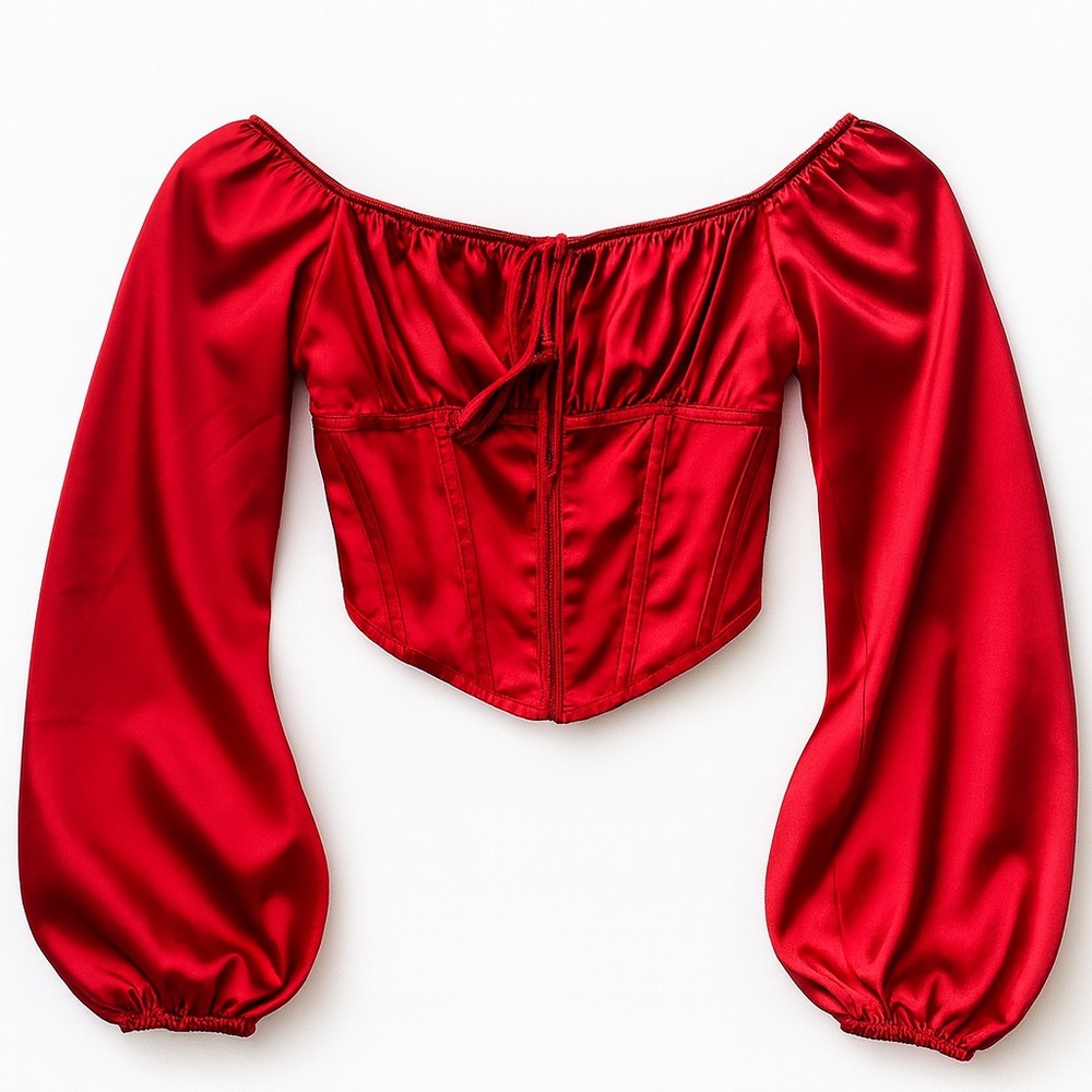 Forever 21 Red Satin Pleated Top